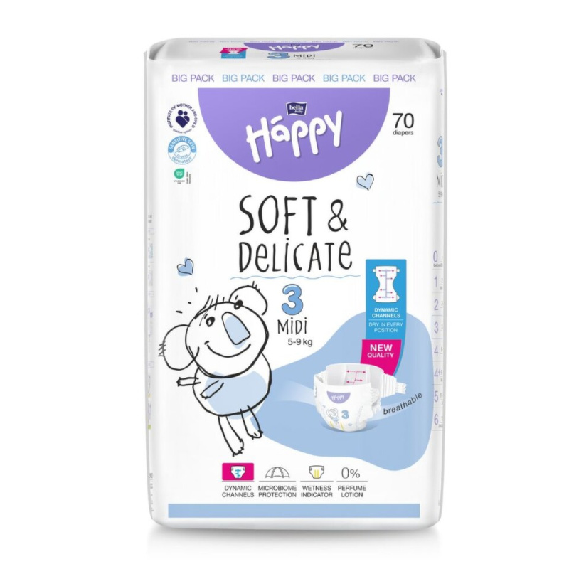 BELLA Baby Happy Soft&Delicate Size 3 MIdi jednorázové pleny 5-9 kg 70 ks