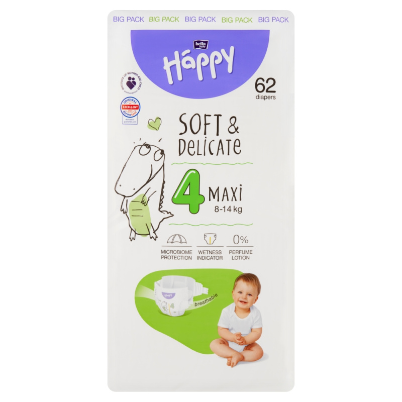 Bella Baby Happy Soft&Delicate Size 4 Maxi jednorázové pleny 8-14 kg 62 ks