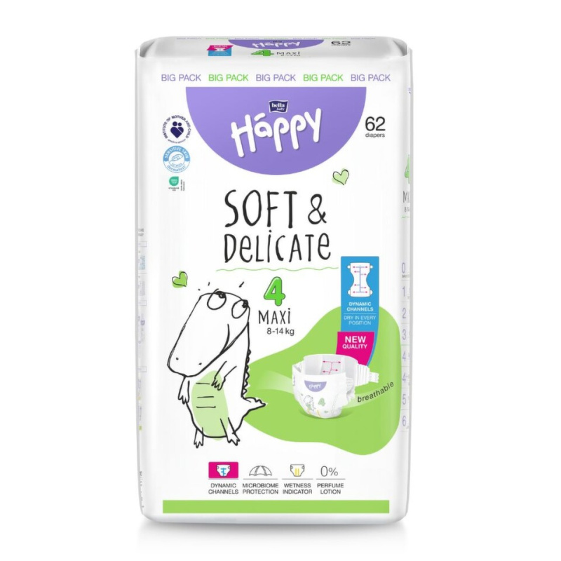 Bella Baby Happy Soft&Delicate Size 4 Maxi jednorázové pleny 8-14 kg 62 ks