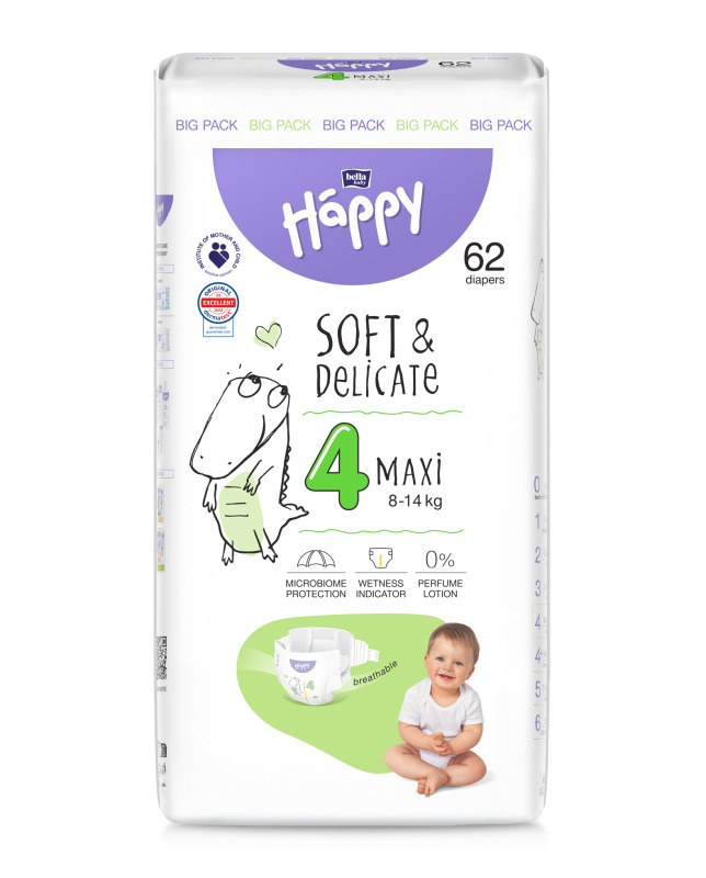 Bella Baby Happy Soft&Delicate Size 4 Maxi jednorázové pleny 8-14 kg 62 ks