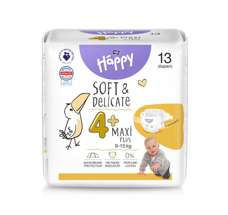 Bella Baby Happy Soft&Delicate Size 4+ Maxi Plus jednorázové pleny 9-15 kg 13 ks