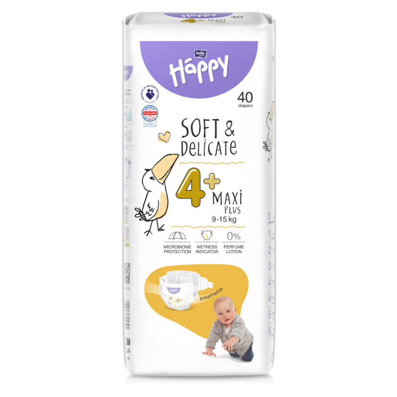 BELLA Baby Happy Soft&Delicate Size 4+ Maxi Plus jednorázové pleny 9-15 kg 40 ks