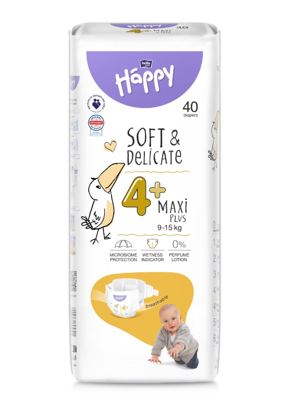 BELLA Baby Happy Soft&Delicate Size 4+ Maxi Plus jednorázové pleny 9-15 kg 40 ks