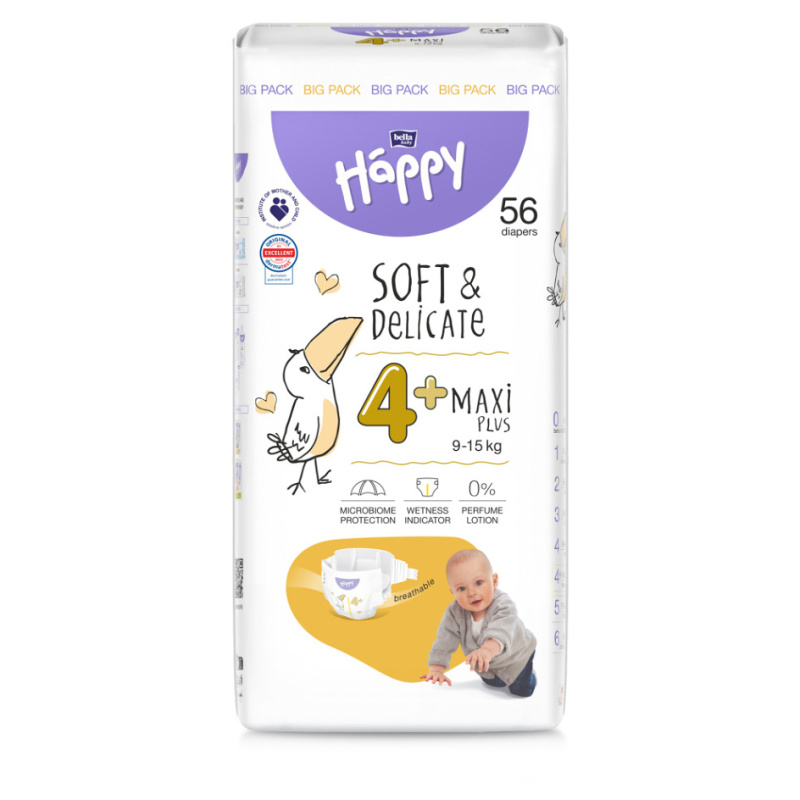 BELLA Baby Happy Soft&Delicate Size 4+ Maxi Plus jednorázové pleny 9-15 kg 56 ks