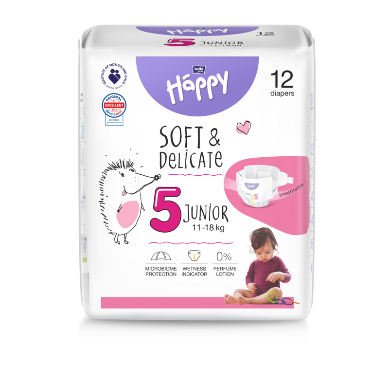 Bella Baby Happy Soft&Delicate Size 5 Junior jednorázové pleny 11-18 kg 12 ks
