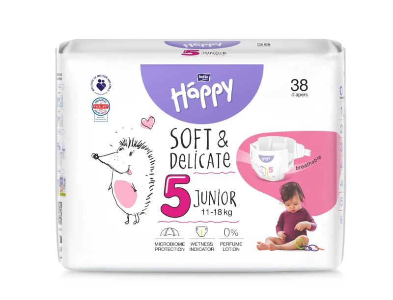 Bella Baby Happy Soft&Delicate Size 5 Junior jednorázové pleny 11-18 kg 38 ks