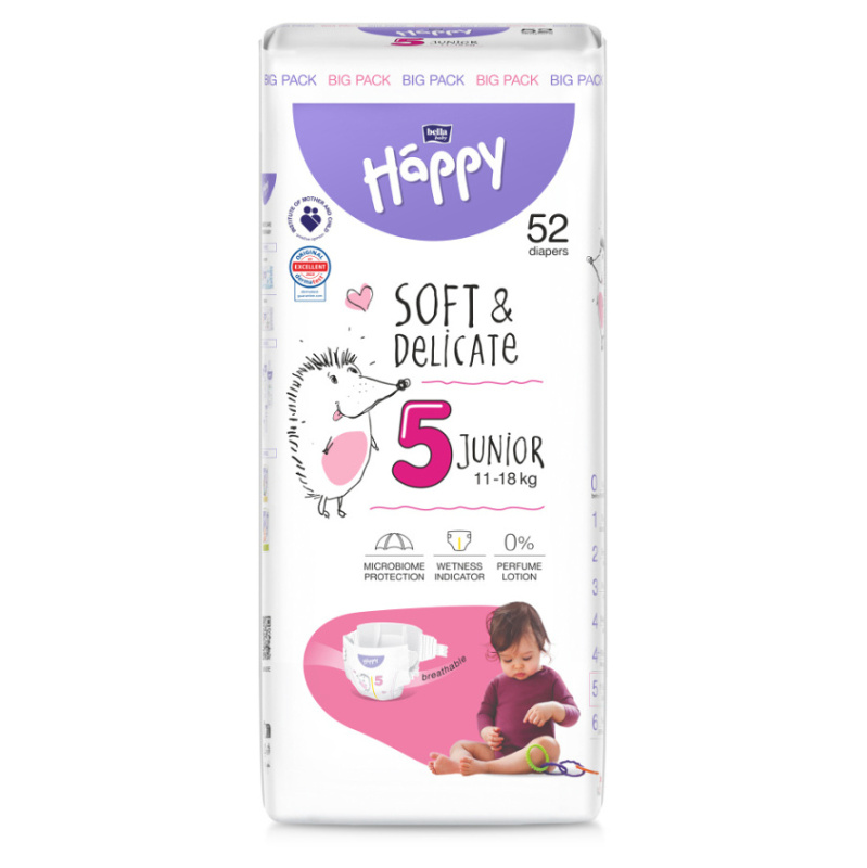 Bella Baby Happy Soft&Delicate Size 5 Junior jednorázové pleny 11-18 kg 52 ks
