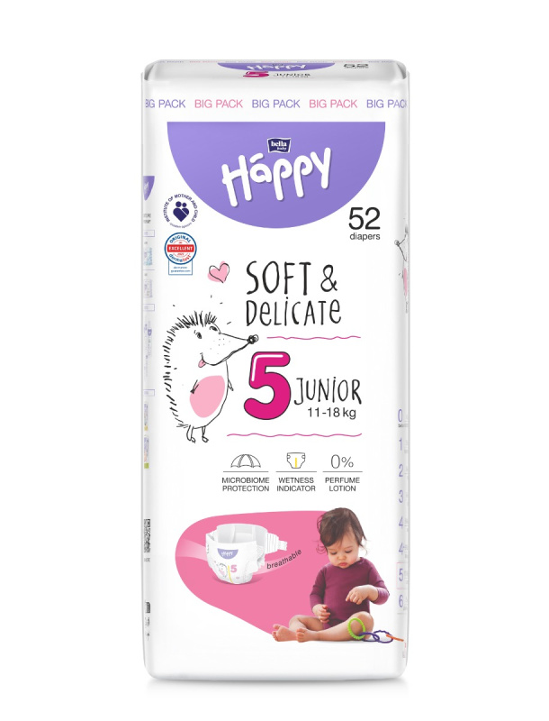 Bella Baby Happy Soft&Delicate Size 5 Junior jednorázové pleny 11-18 kg 52 ks