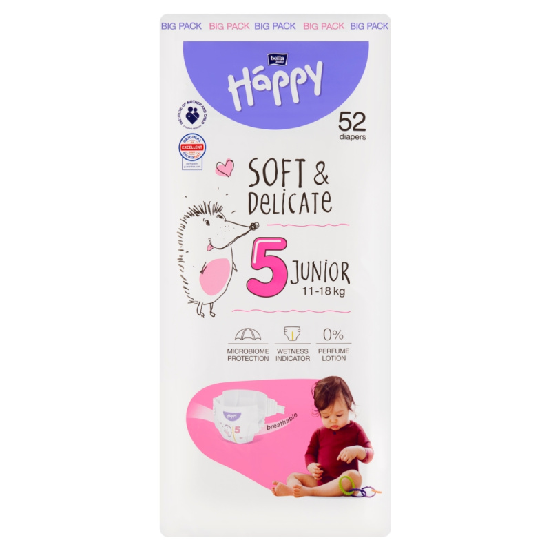 Bella Baby Happy Soft&Delicate Size 5 Junior jednorázové pleny 11-18 kg 52 ks
