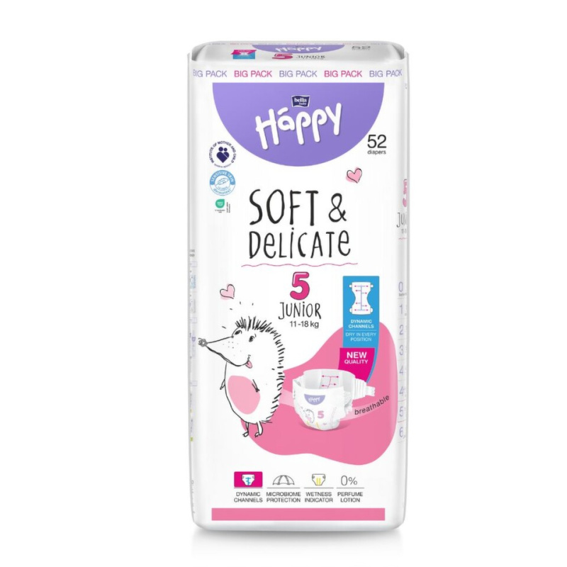Bella Baby Happy Soft&Delicate Size 5 Junior jednorázové pleny 11-18 kg 52 ks