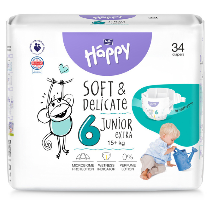Bella Baby Happy Soft&Delicate Size 6 Junior Extra jednorázové pleny 15+ kg 34 ks