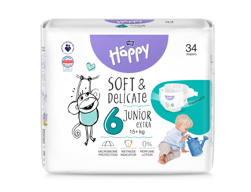 Bella Baby Happy Soft&Delicate Size 6 Junior Extra jednorázové pleny 15+ kg 34 ks