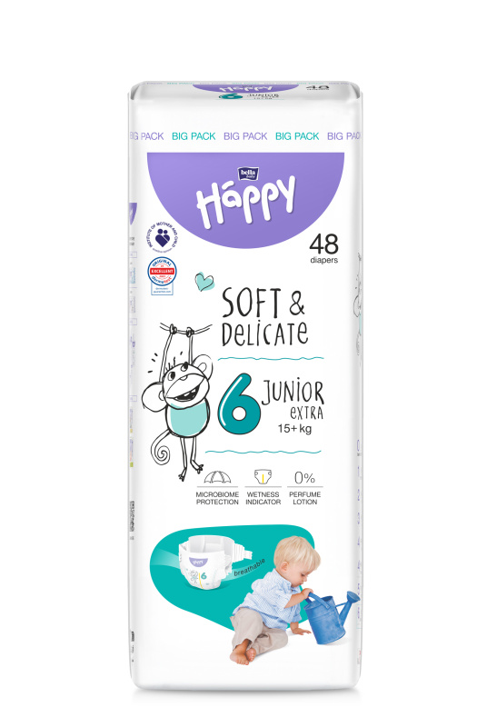 Bella Baby Happy Soft&Delicate Size 6 Junior Extra jednorázové pleny 15+ kg 48 ks