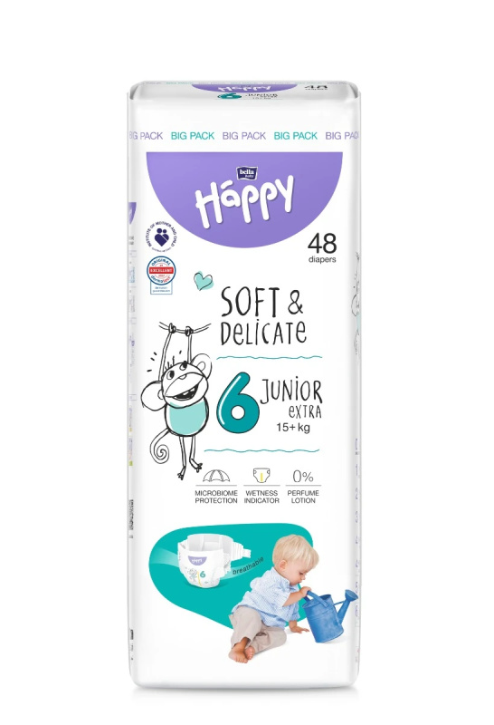 Bella Baby Happy Soft&Delicate Size 6 Junior Extra jednorázové pleny 15+ kg 48 ks