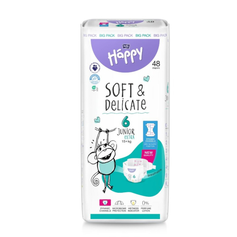 Bella Baby Happy Soft&Delicate Size 6 Junior Extra jednorázové pleny 15+ kg 48 ks