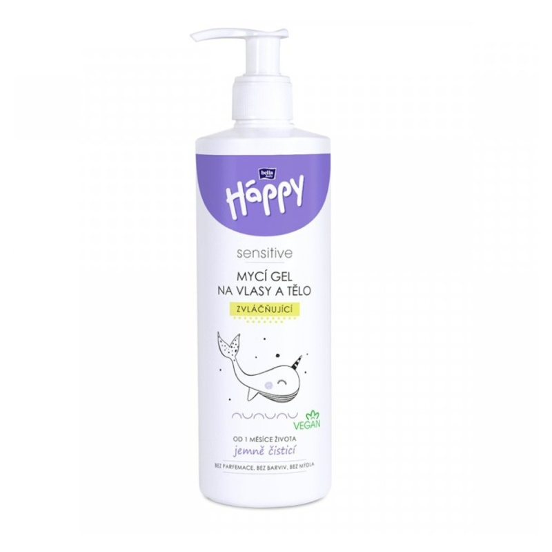 Bella Baby Happy Sensitive mycí gel na tělo a vlasy pro děti 400 ml