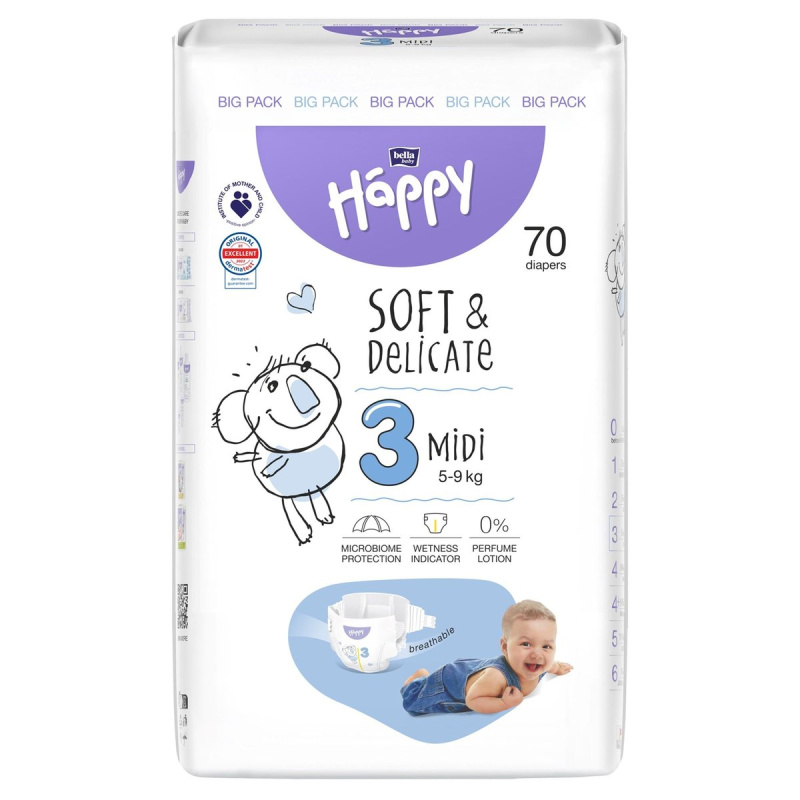 Bella Baby Happy Soft & Delicate jednorázové dětské plenky midi 5–9 kg (velikost 3)