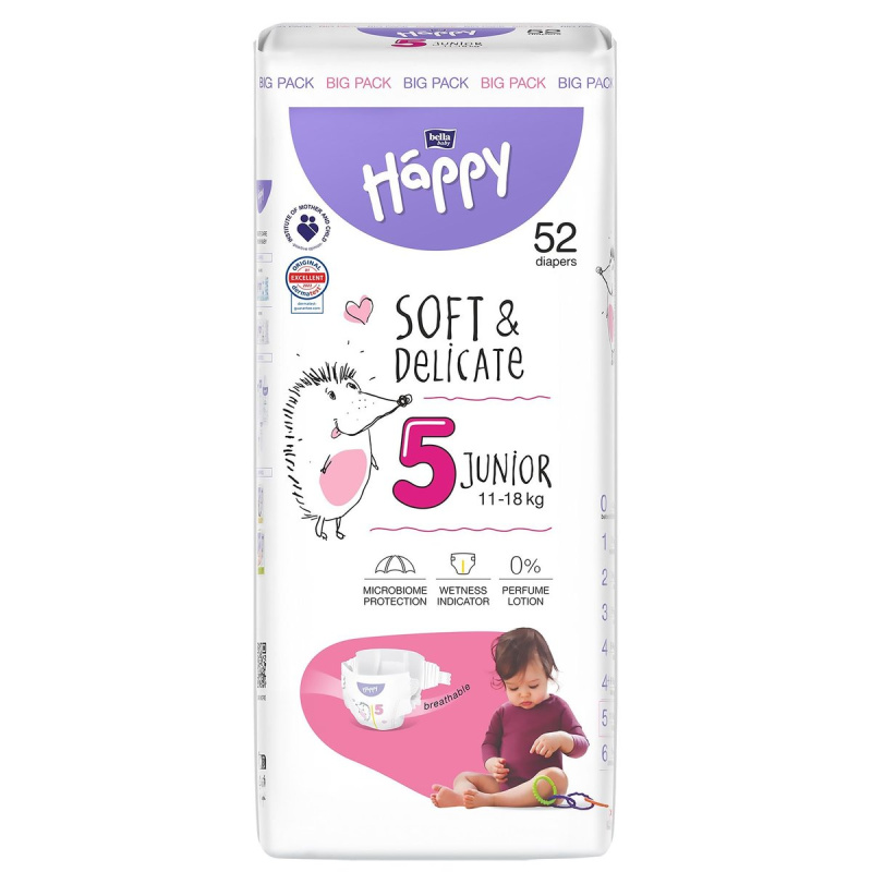 Bella Baby Happy Soft & Delicate jednorázové dětské plenky maxi 11–18 kg (velikost 5)