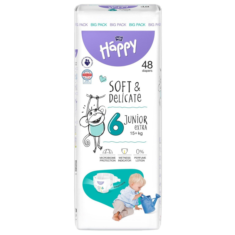 Bella Baby Happy Soft & Delicate jednorázové dětské plenky maxi 15 kg+ (velikost 6)