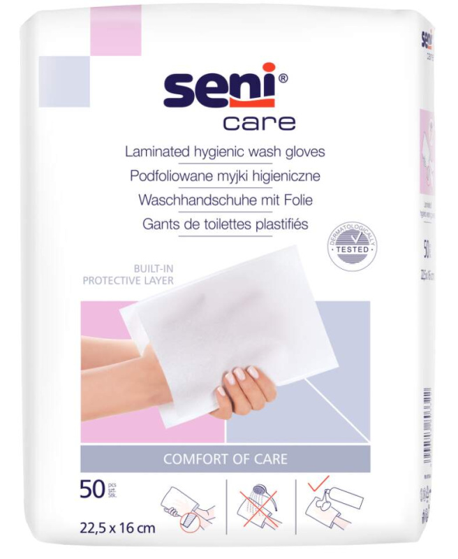 Seni care Mycí žínky s fólií 22,5 x 16 cm 50 ks