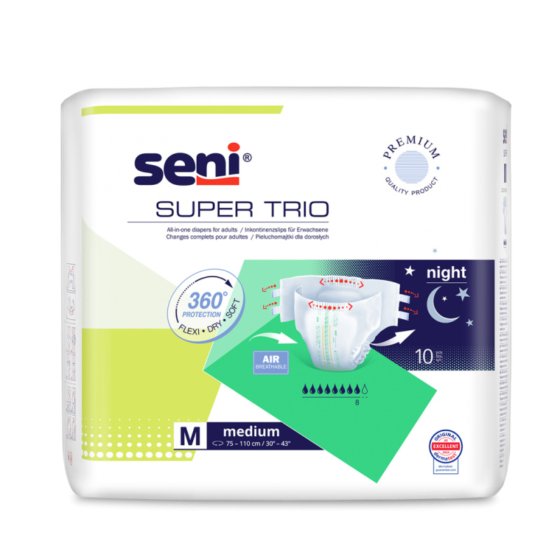 Seni Super Trio vel. M absorpční plenkové kalhotky s lepítky 10 ks