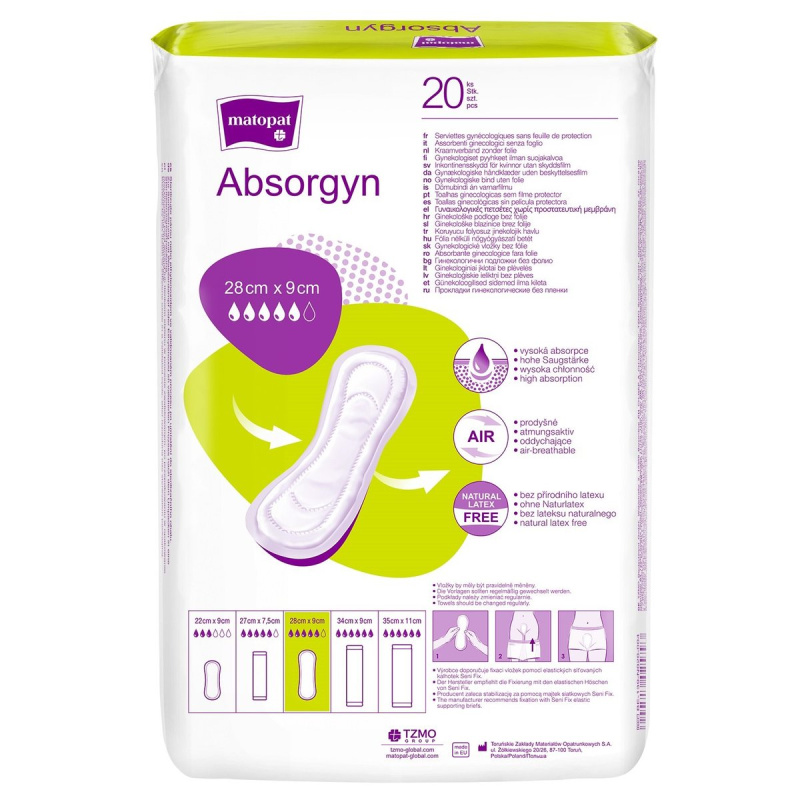 Matopat Absorgyn poporodní gynekologické vložky bez fólie 28×10 cm
