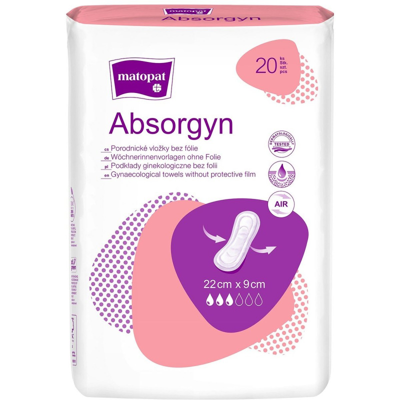 Matopat Absorgyn poporodní gynekologické vložky bez fólie 22×9 cm