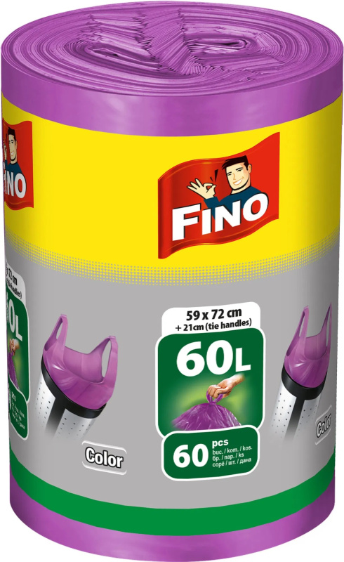 Pytle na odpadky FINO - s uchy, fialové, 60 l, 13 mic, 60 ks