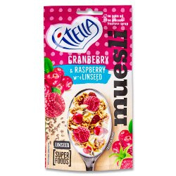 Fitella - muesli s brusinkami, malinami a lněným semínkem, 50 g
