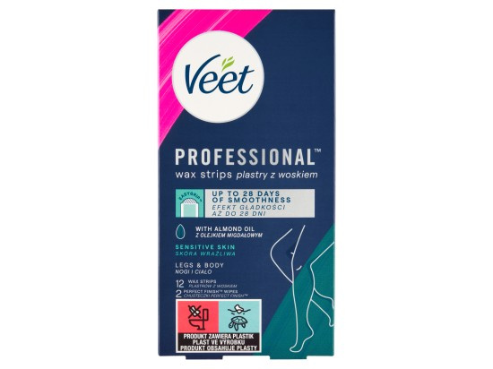 Veet Professional Sensitive Skin voskové depilační pásky pro citlivou pokožku 12 ks