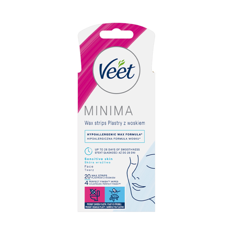 Veet Minima Hypoallergenic voskové depilační pásky na obličej 20 ks