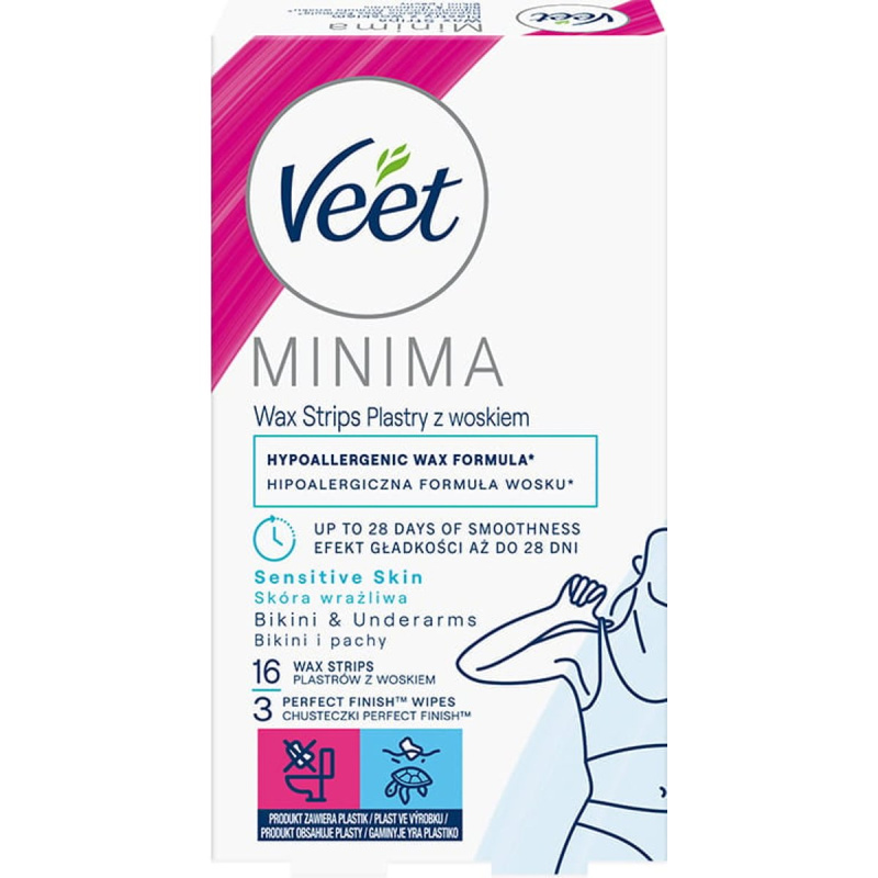 Veet Minima Hypoallergenic voskové depilační pásky na oblast bikin 16 ks