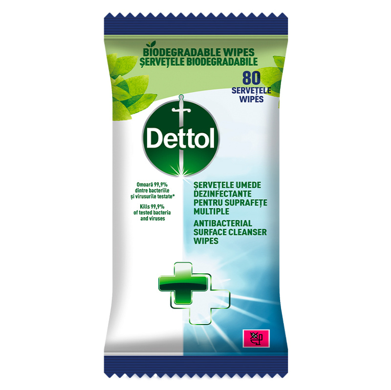 Čisticí ubrousky Dettol - na povrchy, antibakteriální, 80 ks
