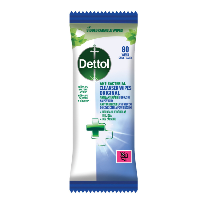 Čisticí ubrousky Dettol - na povrchy, antibakteriální, 80 ks