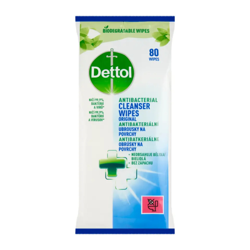 Čisticí ubrousky Dettol - na povrchy, antibakteriální, 80 ks