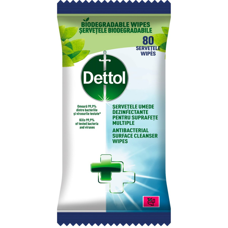 Čisticí ubrousky Dettol - na povrchy, antibakteriální, 80 ks