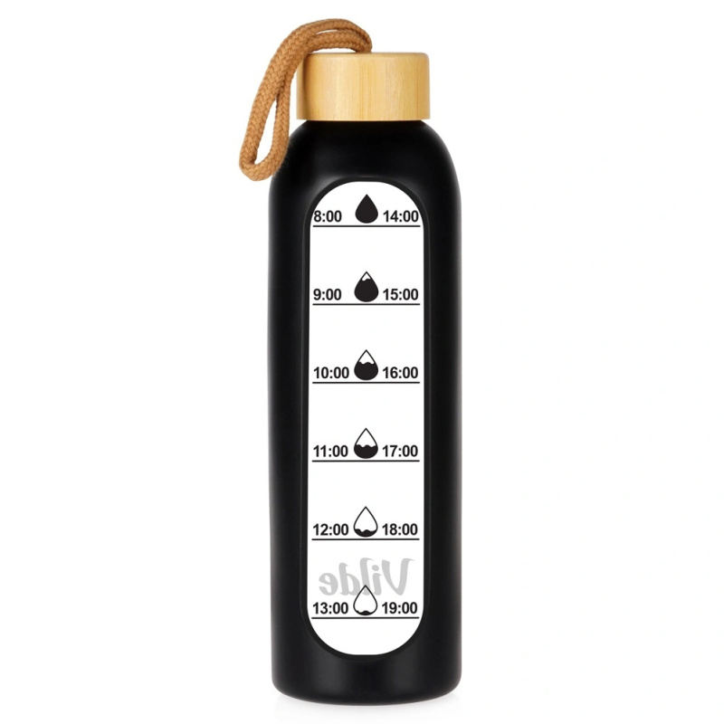 Vilde skleněná láhev na vodu se silikonovým obalem, černá 600 ml