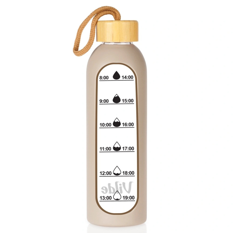 Skleněná láhev na vodu Vilde s béžovým silikonovým obalem 600 ml