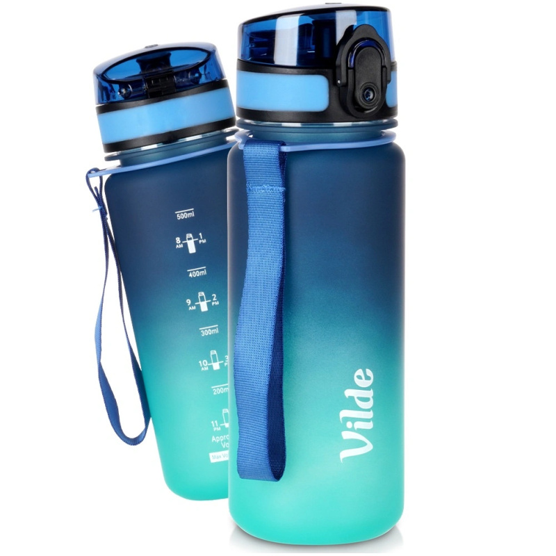 Láhev na vodu Vilde 500 ml modro-tyrkysová s měrkou