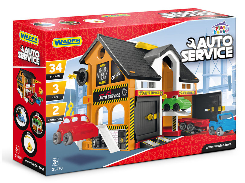 Wader Auto servis 2 patra + 3 auta plast v krabici 59x39x15cm
