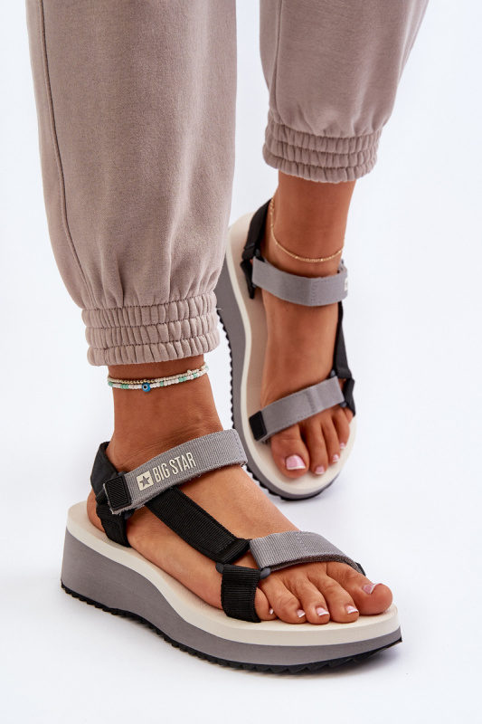 Dámské sandály na platformě a klínku Big Star šedá Velikost: 41