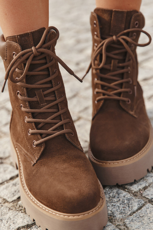 Semišové dámské workery s šněrováním Big Star SS274792 hnědé 41