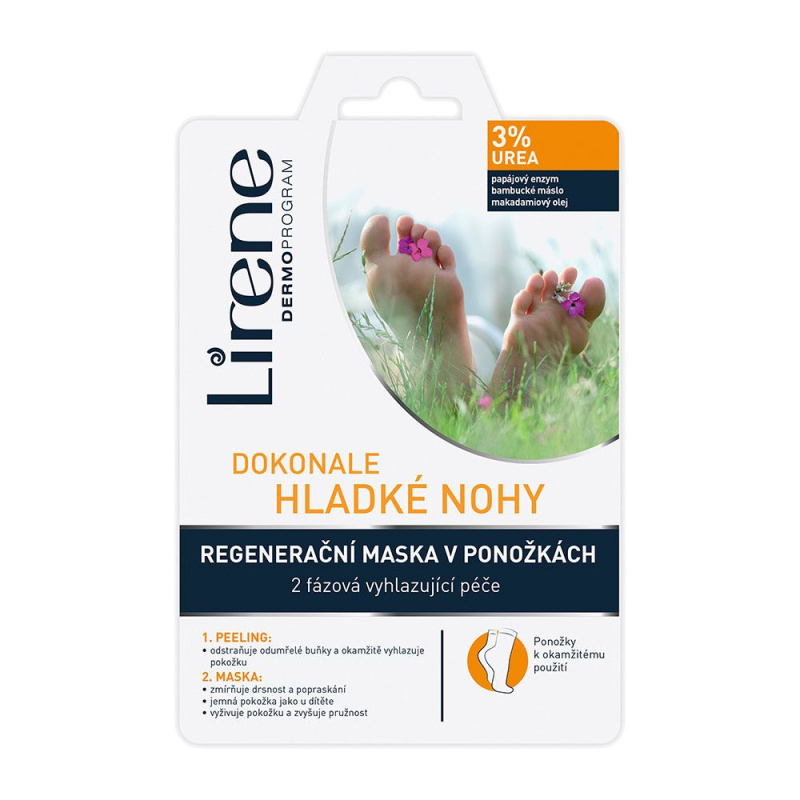 Lirene Foot Care regenerace pokožky chodidel ve dvou krocích peeling + maska ve formě ponožek 3% Urea 1 pár