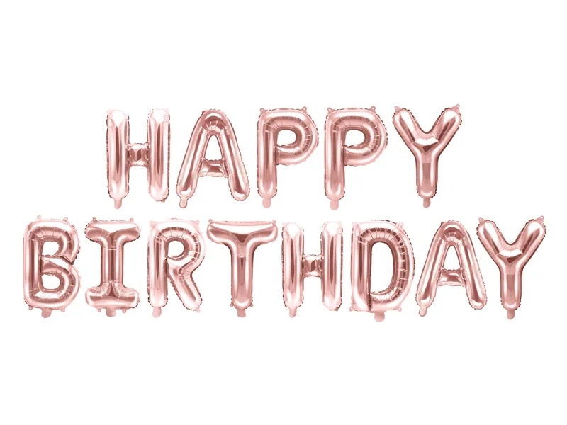 KIK KX4574_2 Fóliový balónek 340x35cm s nápisem Happy Birthday růžová zlatá