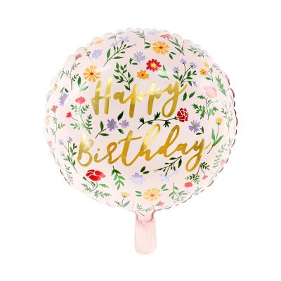 Balónek fóliový Happy Birthday Kolo luční kvítí světle růžový Albi