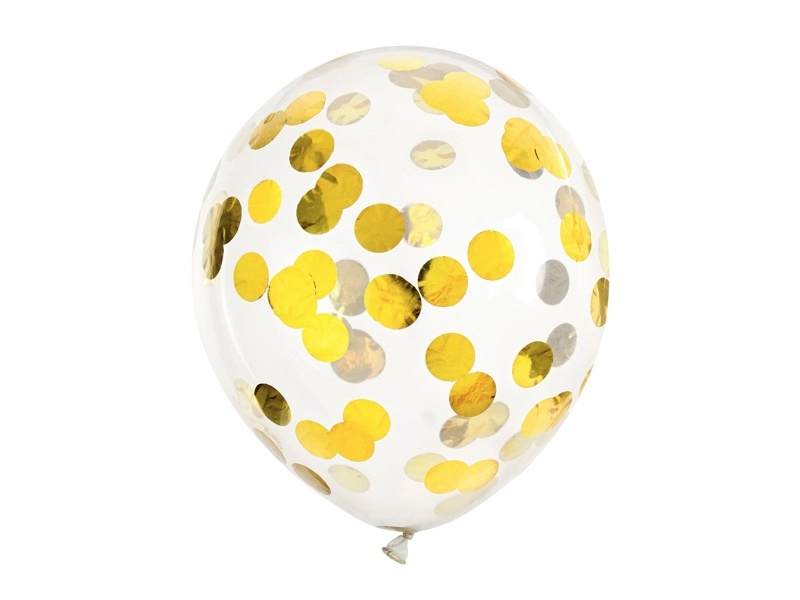 PartyDeco Balonky latex průhledné konfety zlaté hvězdy 30 cm
