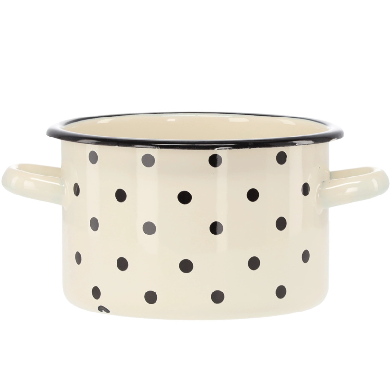 marka niezdefiniowana Emailový hrnec 2 l 16 cm bílý s puntíky *3356