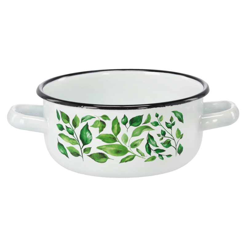 marka niezdefiniowana Emailovaná hrnce s dvěma uchy 1,5 L 16 cm bílý fikus *9129