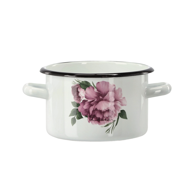 marka niezdefiniowana Enamelovaný hrnec 2 l 16 cm bílá pivoňka Laura *9150