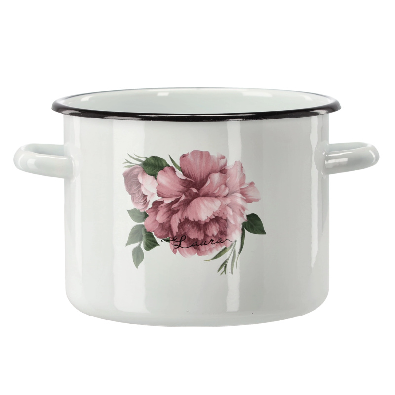 marka niezdefiniowana Emailovaný hrnec 4,5 l 20 cm bílá pivoňka Laura *9211